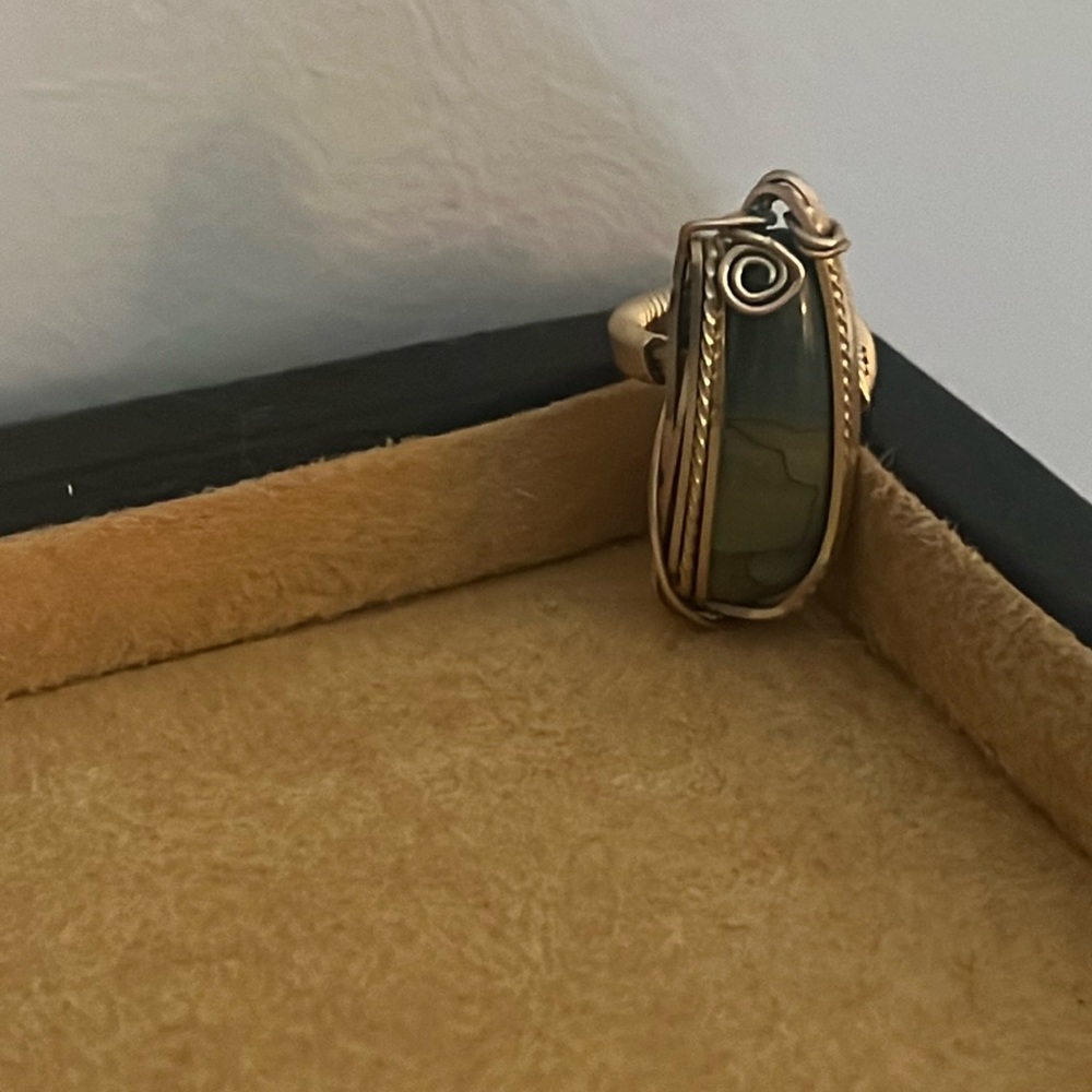 Wire Wrapped Green Stone Ring - image 1
